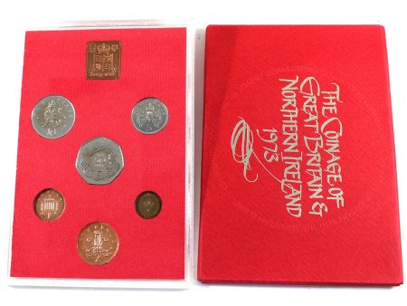 1973 Great Britain & Northern Ireland 6-coin Mint Set with Medallion (Toned) For Discount