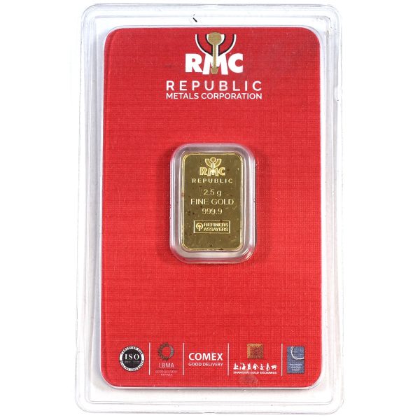 RMC Republic 2.5g .9999 Gold Bar (No Tax) Toned on Sale