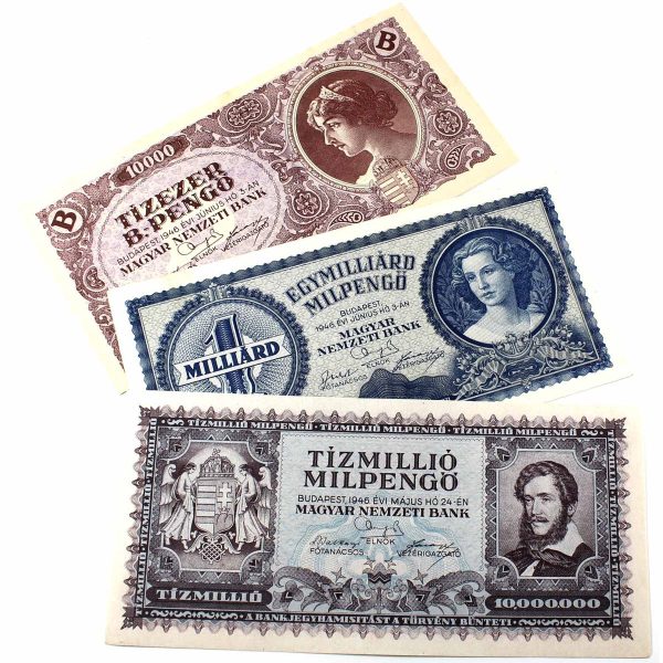 3 x 1946 Hungary notes Milkpengo in Extra Fine or better. 3pcs Online