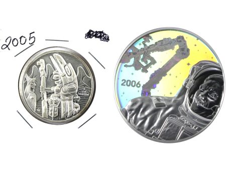 2005 & 2006 Canada $30 Totem Pole & Canadarm Sterling, 2Pcs (Coins only, 2005 toned) For Cheap