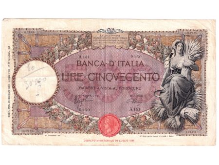 1939 Italy 500 Lire Note, VF-EF (Damaged) Discount