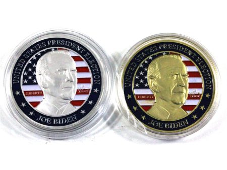 Pair of Joe Biden Presidential Election Medallions, Silver & Gold Coloured, 2PCS For Sale