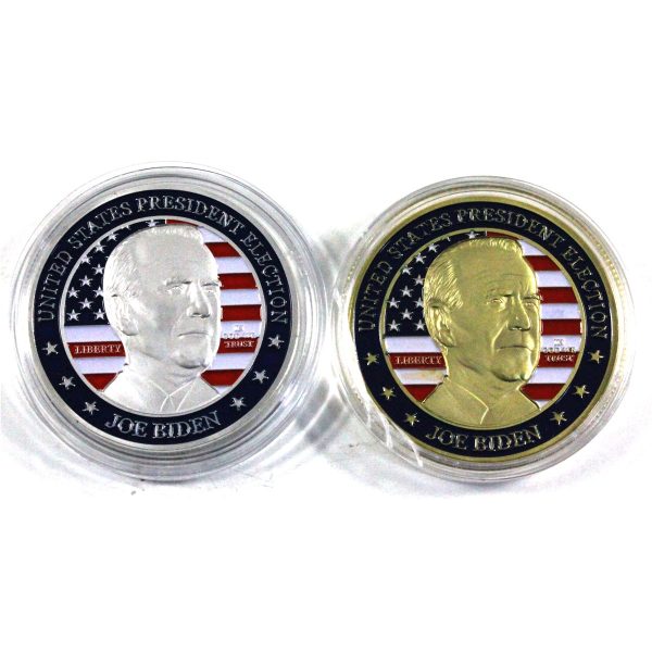 Pair of Joe Biden Presidential Election Medallions, Silver & Gold Coloured, 2PCS For Sale