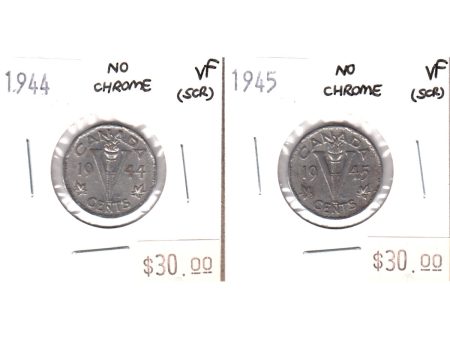 1944 & 1945 Canada No Chrome 5-cents Very Fine (VF-20). 2pcs (impaired) Sale