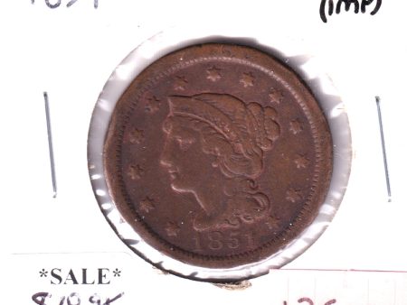 1851 USA Penny, F-VF (Impaired) on Sale