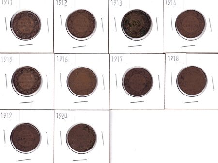 1911 to 1920 Canada Large Cents. One of each date. 10pcs Online Hot Sale