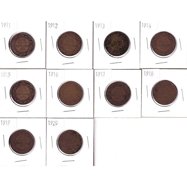 1911 to 1920 Canada Large Cents. One of each date. 10pcs Online Hot Sale