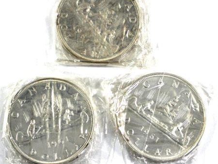 Lot of 3x 1961 Canada Proof-like Silver Dollars in RCM Cellophane, 3Pcs (Lightly Toned) Online Hot Sale