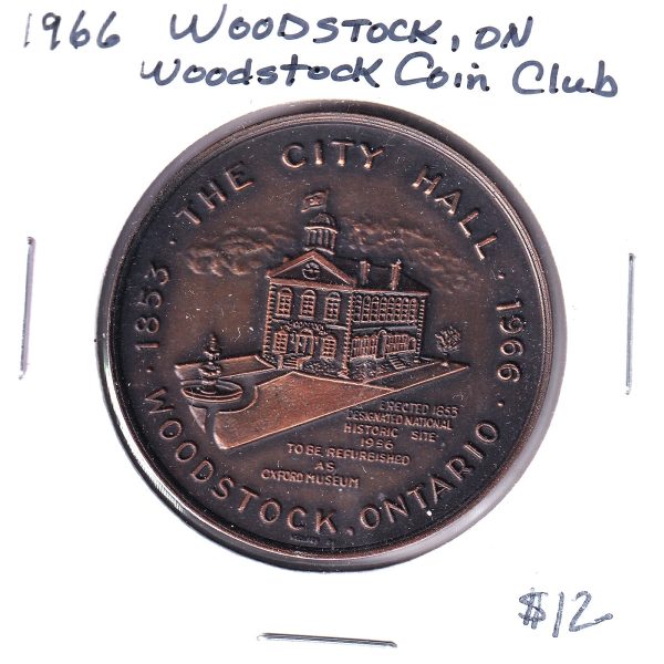 1966 Woodstock Dairy Capital of Canada Coin Club Medallion - City Hall (Copper) Fashion