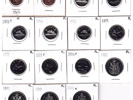 Lot of Canada Proof-Like coins 1989 to 2000 (removed from sets). 15pcs For Cheap