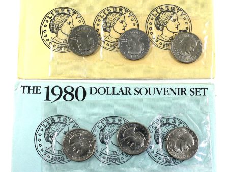 Pair of 1979 & 1980 PDS USA Susan B. Anthony Dollar 3-coin Souvenir Sets, 2Pcs (Tears) Supply