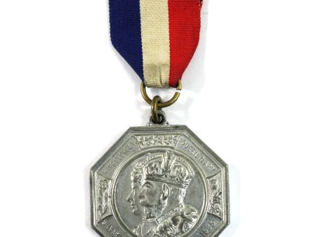 1935 Middlesex, England, King George V & Queen Mary Silver Jubilee Medal with Ribbon Hot on Sale