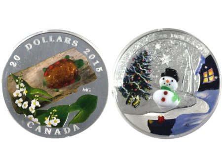 Pair of 2016 & 2017 Canada $20 Glass Snowman & Turtle Fine Silver, 2Pcs (Impaired) Discount