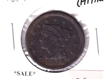 1854 USA 1-Cent, F-VF (Pitting) For Sale