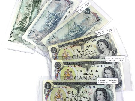 Lot of 6x 1973 & 1979 Canada $1, $5 & $20 Notes, Circ to AU-UNC, 6Pcs (Impaired) Discount