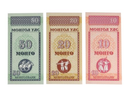 Lot of 3x Mongolia Notes, 1993 10, 20 & 50 Mongo, UNC, 3Pcs For Discount