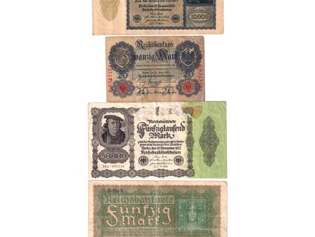 Lot of 1910-1922 Germany Notes, 20 to 50,000 Mark, VG to VF-EF, 4Pcs (damaged) Hot on Sale