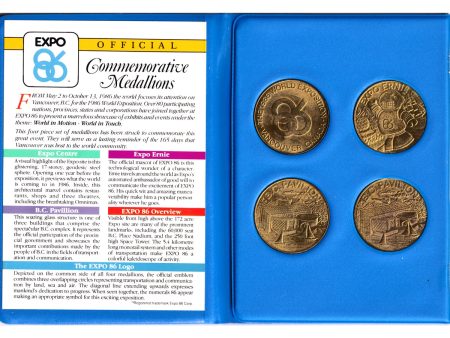 Lot of 4x Expo 86, Vancouver, Medallions: 3x BC Pavilion, 1x Expo Ernie, 4Pcs in Album Sale