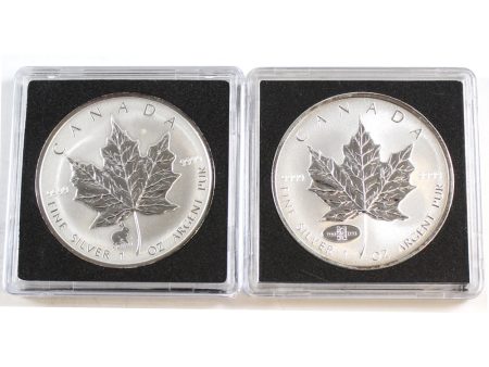 Pair of 1998 & 1999 Canada 1oz Privy Mark .9999 Fine Silver (light toning) No Tax. 2pcs Cheap