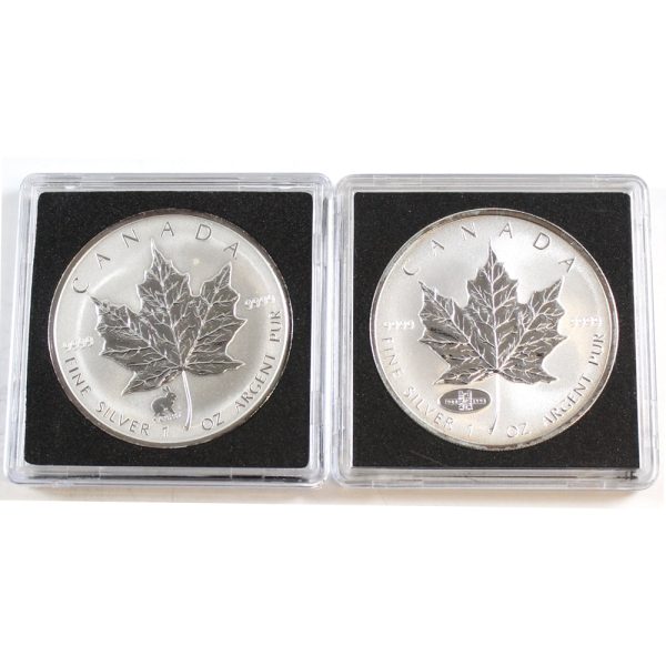 Pair of 1998 & 1999 Canada 1oz Privy Mark .9999 Fine Silver (light toning) No Tax. 2pcs Cheap