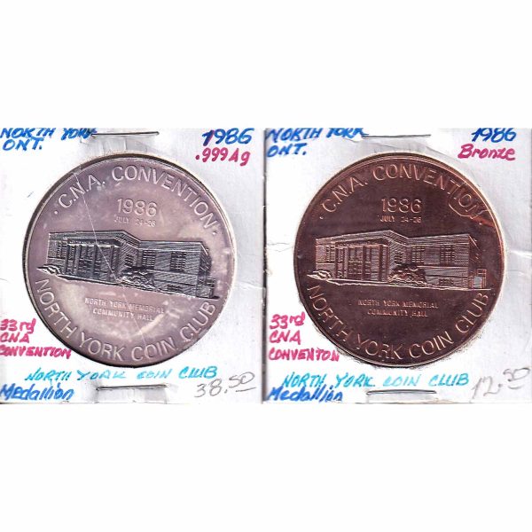 Pair of 1986 CNA 33rd Annual Convention in North York Medallions - Silver & Bronze Cheap