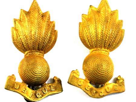 Pair of Royal Artillery Ubique Cap   Collar Flaming Grenade Badges, 2Pcs Online