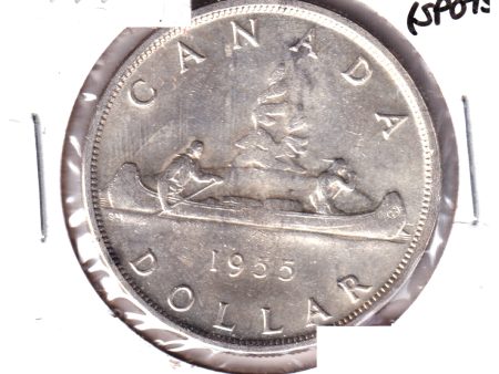 1955 Canada Dollar Brilliant Uncirculated (MS-63) Scratched, cleaned, or impaired on Sale