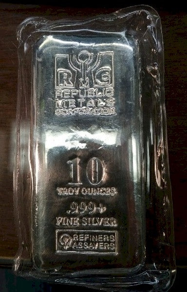 RMC Metals 10oz. .999 Fine Silver Bar (No Tax) Lightly Toned Hot on Sale