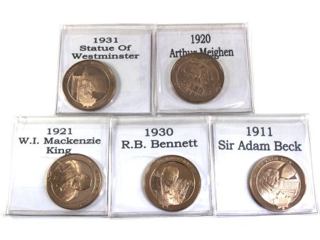 Lot of 5x Canadian History Medallions, Including 3x Prime Minsters, 5Pcs Online Sale