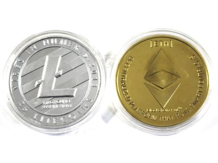 Pair of Etherium & Litecoin Cryptocurrency Medallions, 2Pcs Fashion