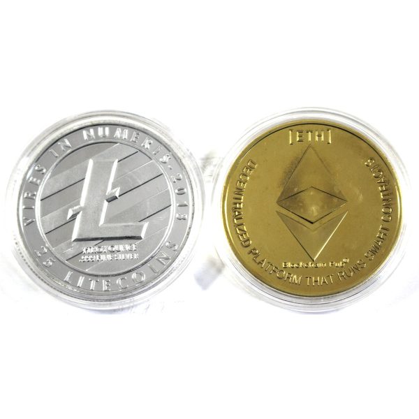 Pair of Etherium & Litecoin Cryptocurrency Medallions, 2Pcs Fashion