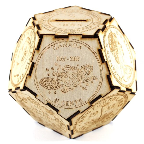 Money Bank with Canadian Coins depicted with slot to insert coins & plug on the bottom. Discount