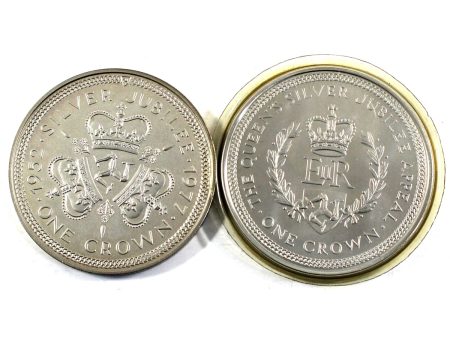 Pair of Isle of Man 1977 Jubilee & Appeal Sterling Silver Crowns, 2Pcs (Lightly Toned) Discount