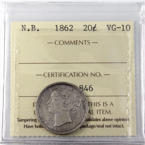 1862 New Brunswick 20-cents ICCS Certified VG-10 Cheap