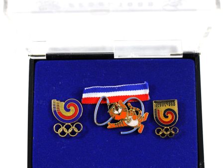 Set of 3x Seoul 1988 Olympic Games Pins in Case (Case Scuffed) Cheap