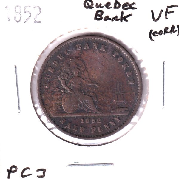 PC-3 1852 Province of Canada Quebec Bank Half Penny Token Very Fine (VF-20) Impaired Hot on Sale