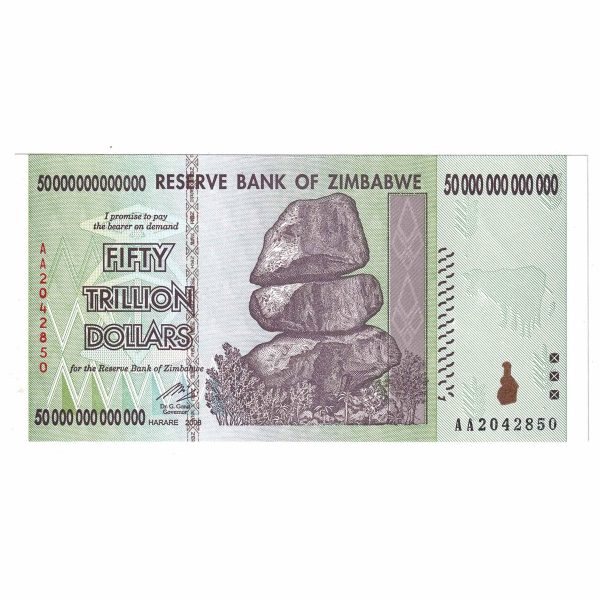 Zimbabwe 50 Trillion Dollar Note UNC+ on Sale