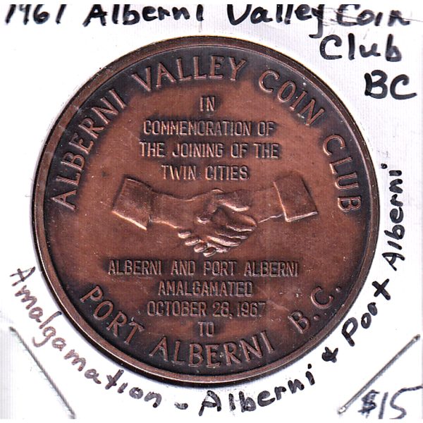 1967 Canada Alberni Valley Coin Club Amalgamation Medallion Fashion