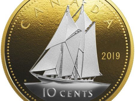 RDC 2019 Canada 10ct Big Coin Reverse Gold Plated 5oz Silver (No Tax) Missing sleeve For Sale