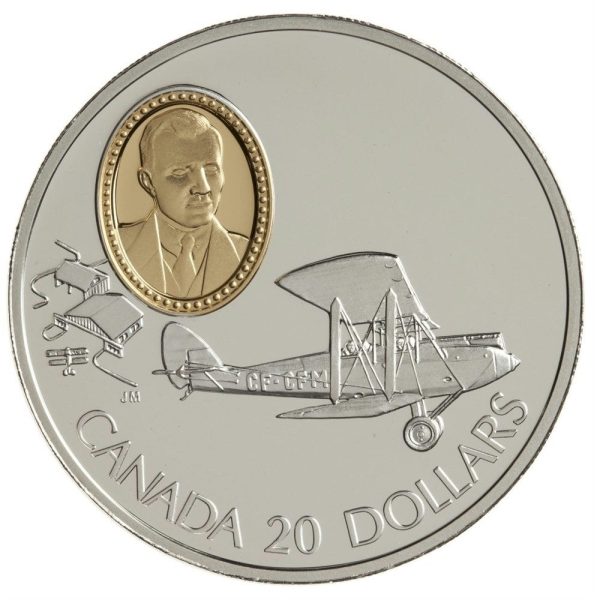 RDC 1992 Canada $20 Aviation - de Havilland Gipsy Moth Sterling Silver (Impaired) For Sale